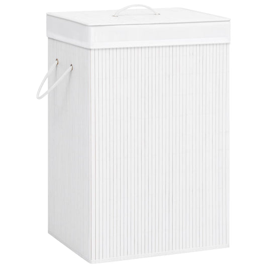 Bamboo Laundry Basket with 2 Sections White 19 gal