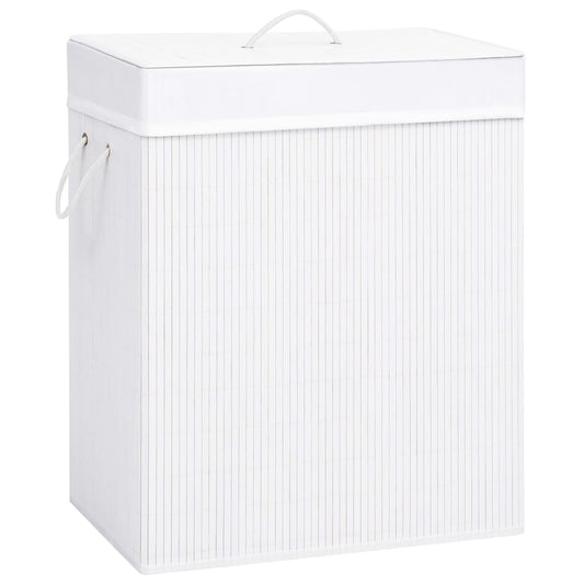 Bamboo Laundry Basket with 2 Sections White 26.4 gal
