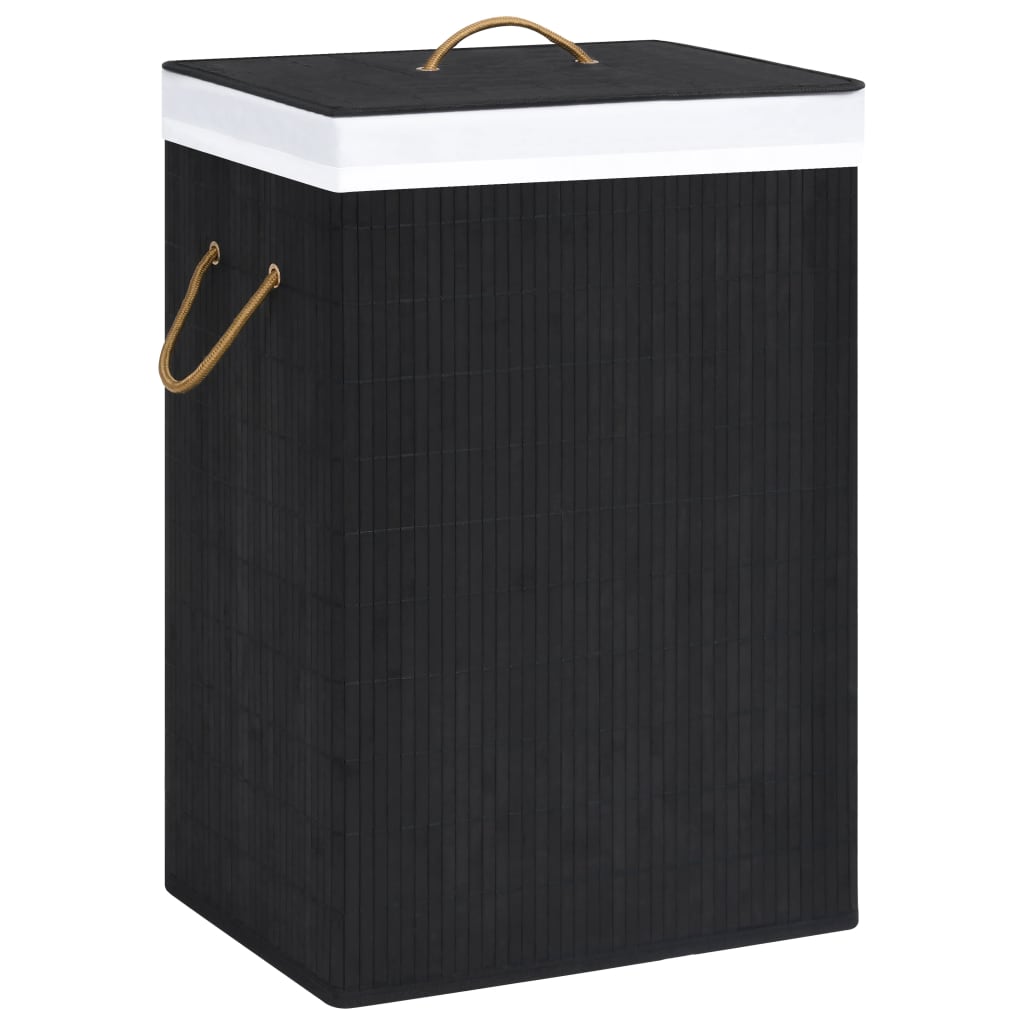 Bamboo Laundry Basket with 2 Sections Black 19 gal