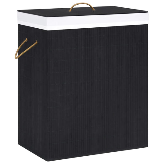 Bamboo Laundry Basket with 2 Sections Black 26.4 gal