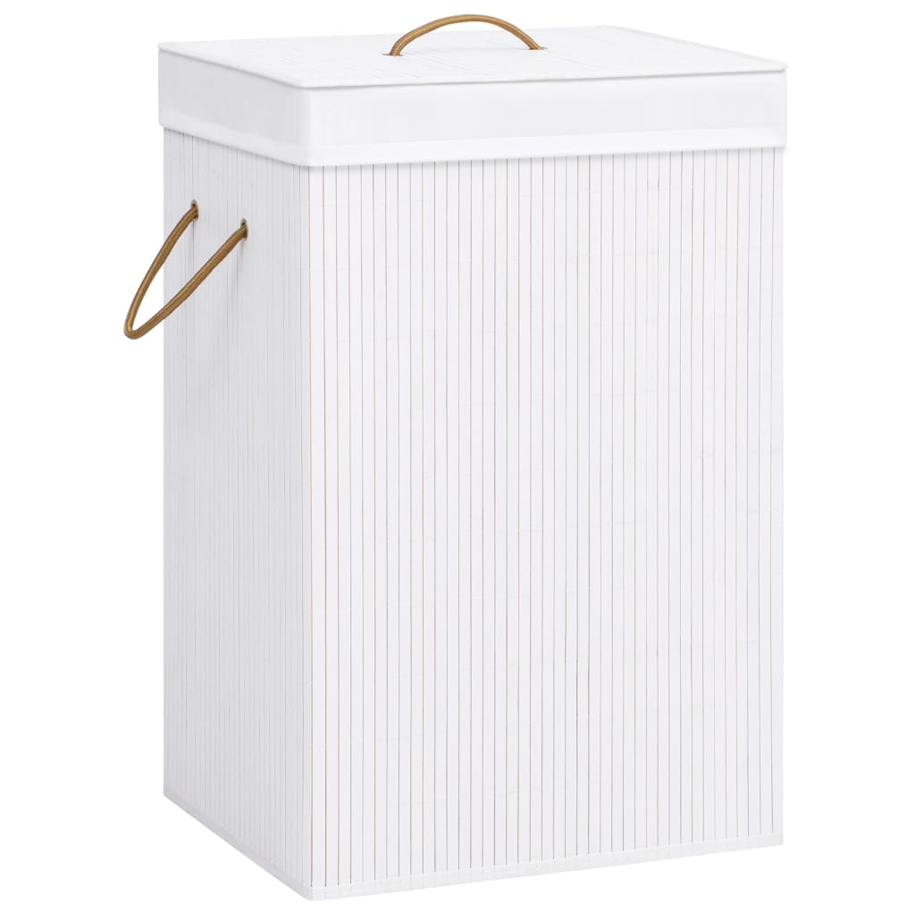 Bamboo Laundry Basket with Single Section White
