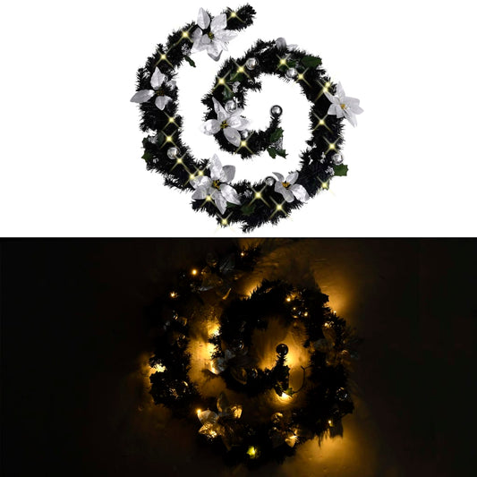 Christmas Garland with LED Lights Black 8.9' PVC