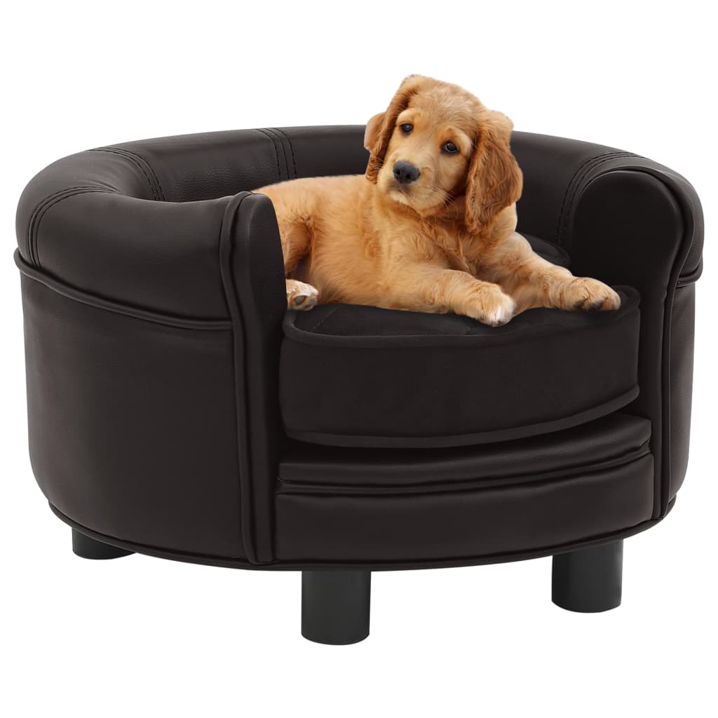 Dog Sofa Brown 18.9"x18.9"x12.6" Plush and Faux Leather