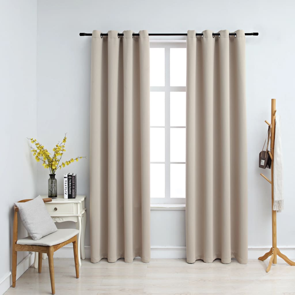 Blackout Curtains with Rings 2 pcs Beige 54"x84" Fabric