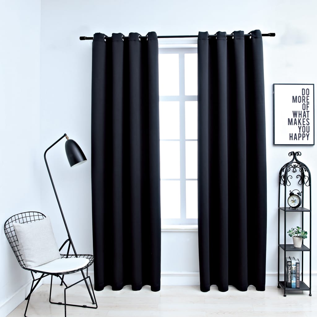 Blackout Curtains with Rings 2 pcs Black 54"x84" Fabric
