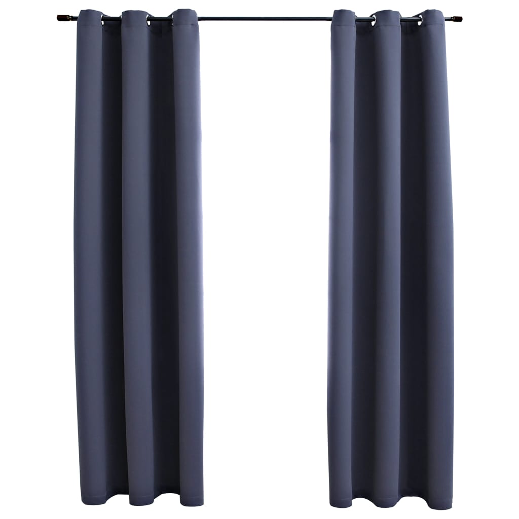 Blackout Curtains with Rings 2 pcs Anthracite 37"x84" Fabric
