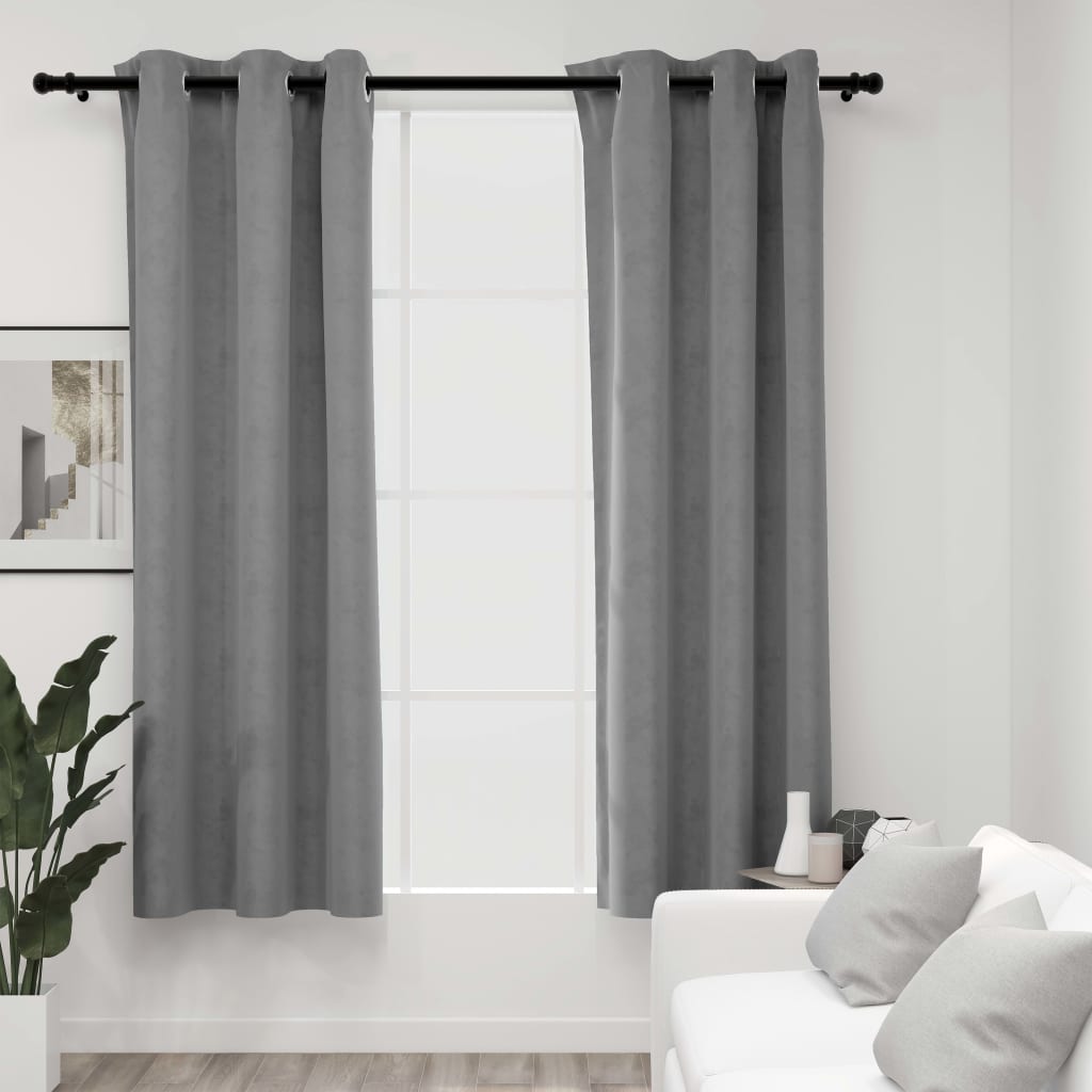 Blackout Curtains with Rings 2 pcs Gray 37"x95" Velvet