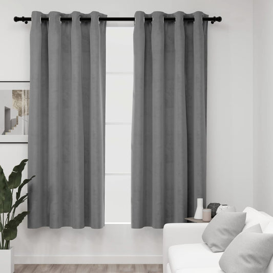 Blackout Curtains with Rings 2 pcs Gray 54"x84" Velvet