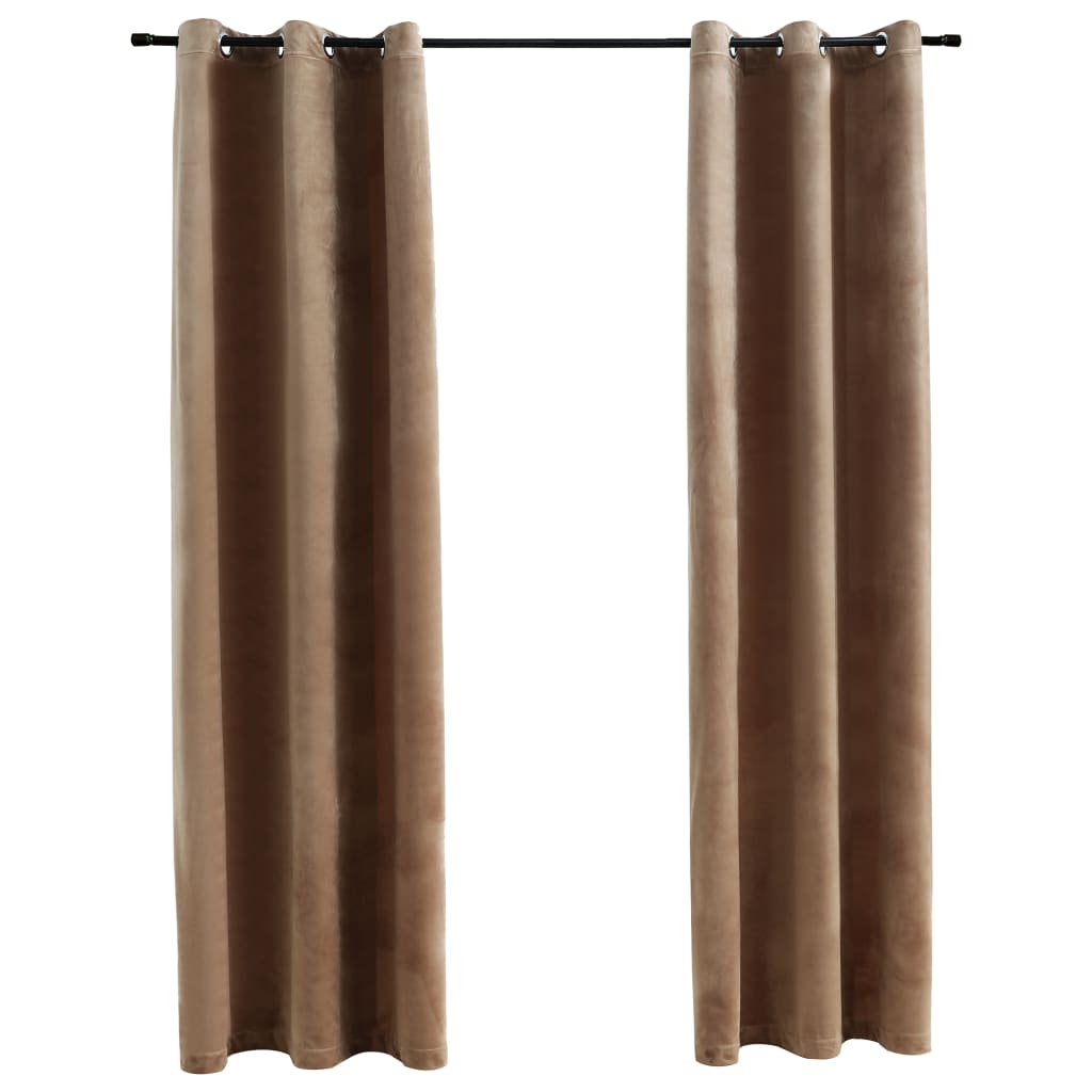 Blackout Curtains with Rings 2 pcs Beige 37"x63" Velvet