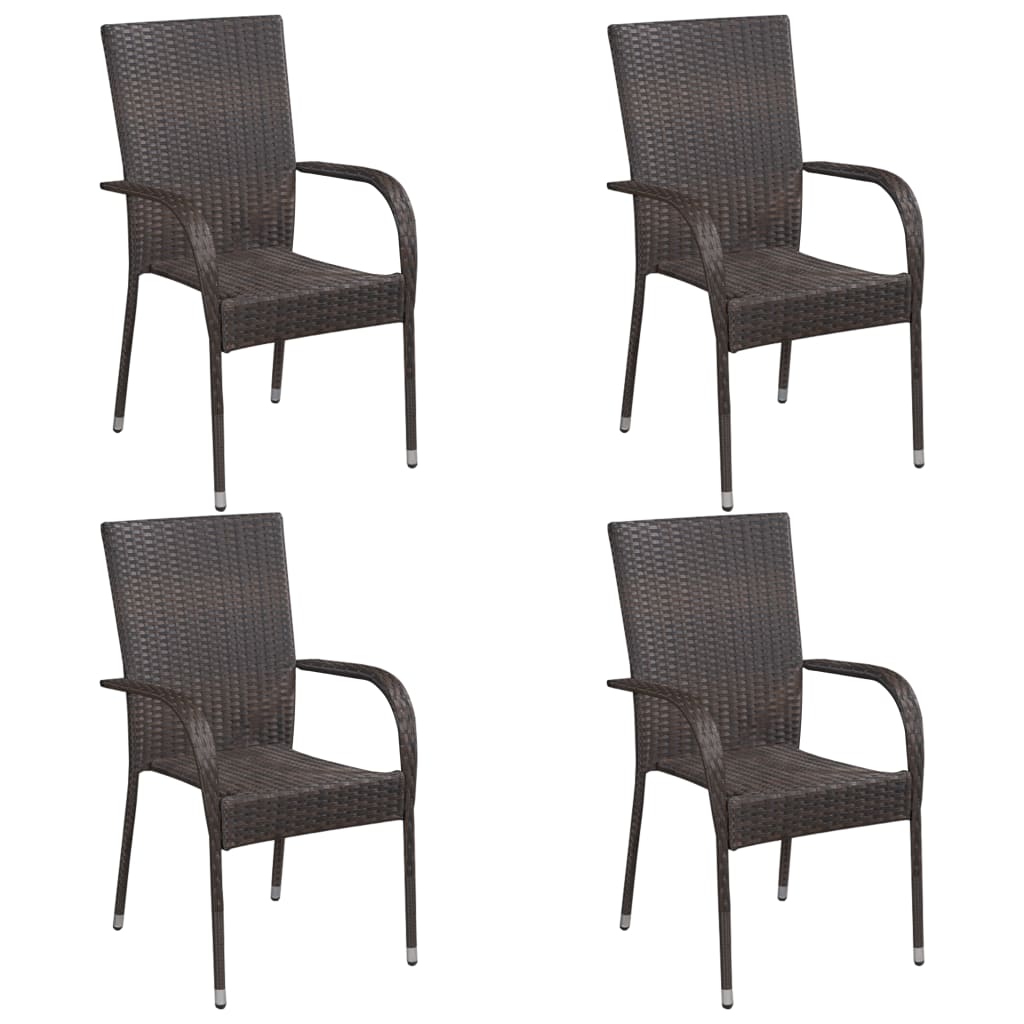 Stackable Patio Chairs 4 pcs Poly Rattan Brown