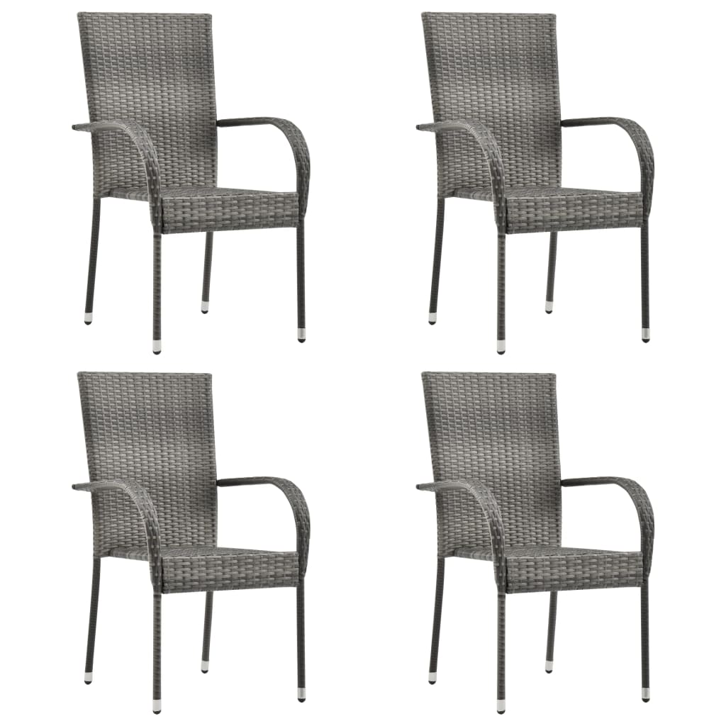 Stackable Patio Chairs 4 pcs Gray Poly Rattan
