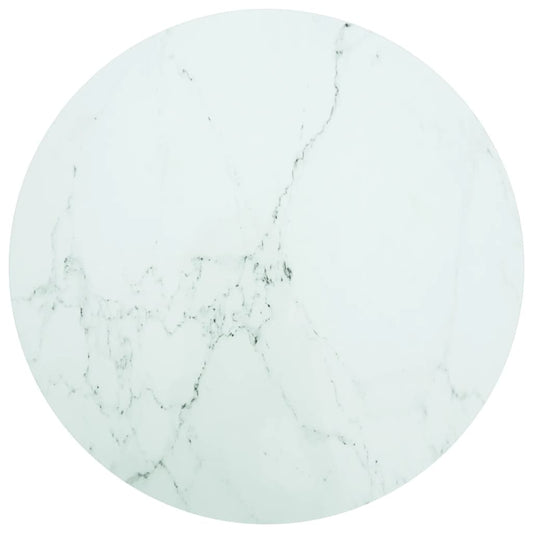 Table Top White Ø 35.4"x0.4" Tempered Glass with Marble Design