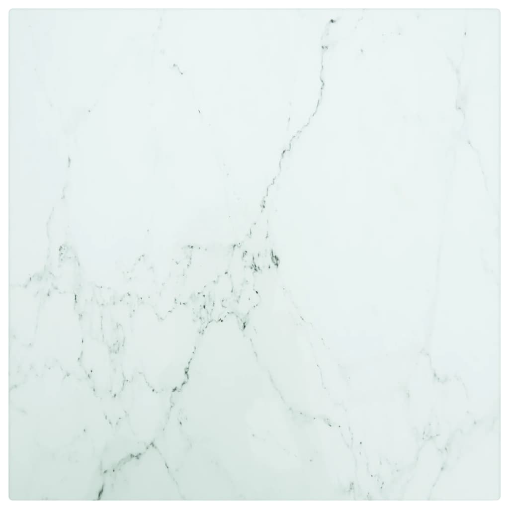 Table Top White 11.8"x11.8" 0.2" Tempered Glass with Marble Design