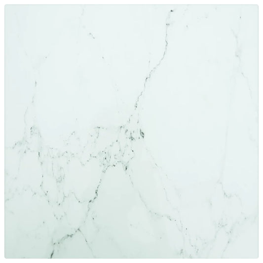 Table Top White 11.8"x11.8" 0.2" Tempered Glass with Marble Design