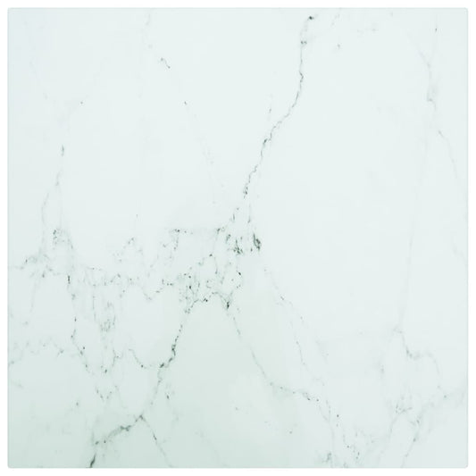 Table Top White 15.7"x15.7" 0.2" Tempered Glass with Marble Design
