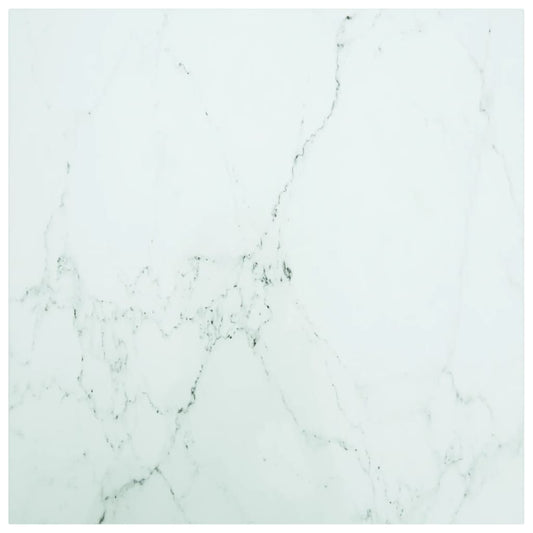 Table Top White 27.6"x27.6" 0.2" Tempered Glass with Marble Design