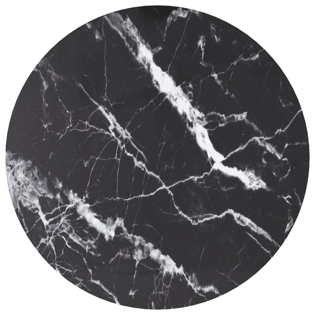 Table Top Black Ø 23.6"x0.3" Tempered Glass with Marble Design