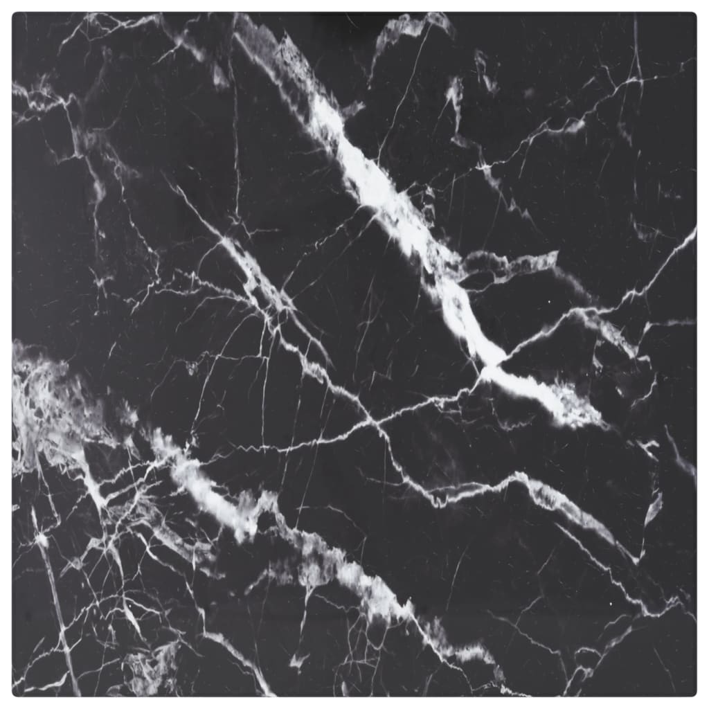 Table Top Black 11.8"x11.8" 0.2" Tempered Glass with Marble Design