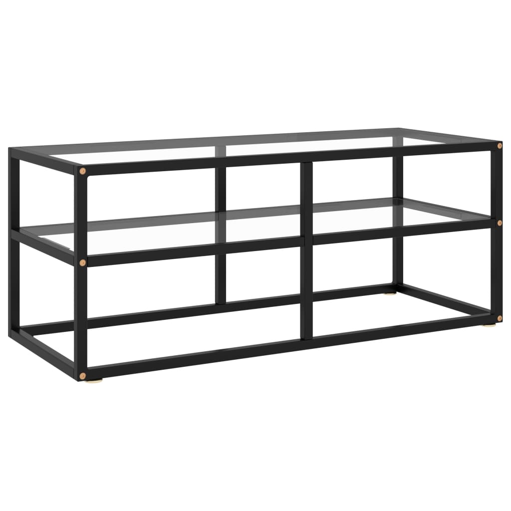 TV Cabinet Black with Tempered Glass 39.4"x15.7"x15.7"