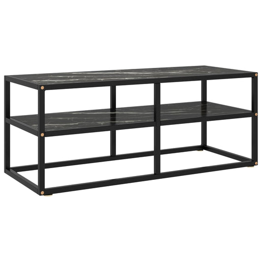 TV Cabinet Black with Black Marble Glass 39.4"x15.7"x15.7"