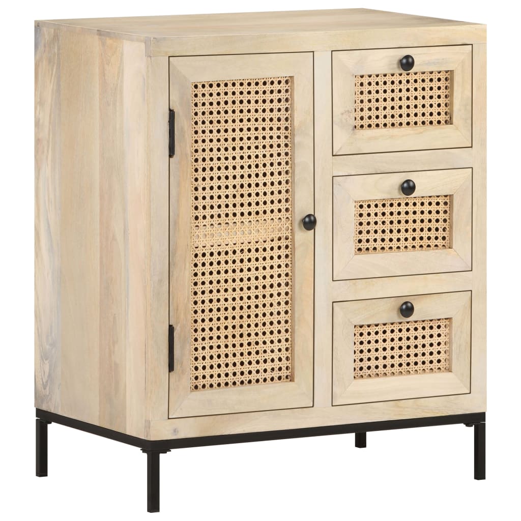 Sideboard 23.6"x13.8"x27.6" Solid Mango Wood and Natural Cane