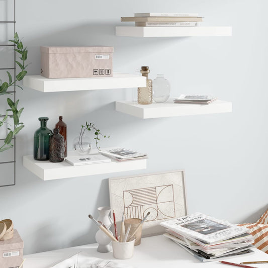 Floating Wall Shelves 4 pcs High Gloss White 15.7"x9.1"x1.5" MDF
