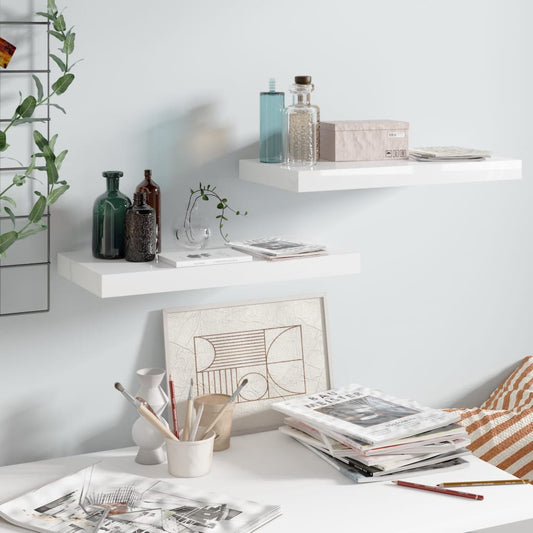 Floating Wall Shelves 2 pcs High Gloss White 19.7"x9.1"x1.5" MDF