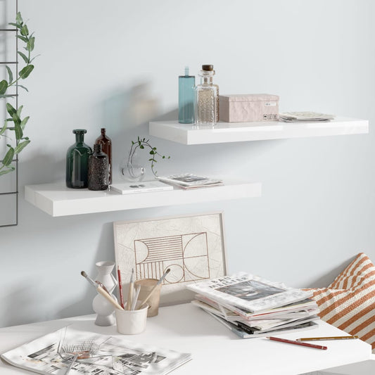 Floating Wall Shelves 2 pcs High Gloss White 23.6"x9.3"x1.5" MDF