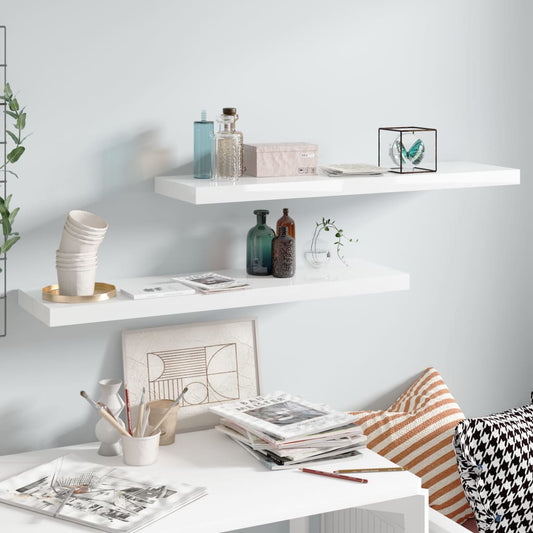 Floating Wall Shelves 2 pcs High Gloss White 35.4"x9.3"x1.5" MDF