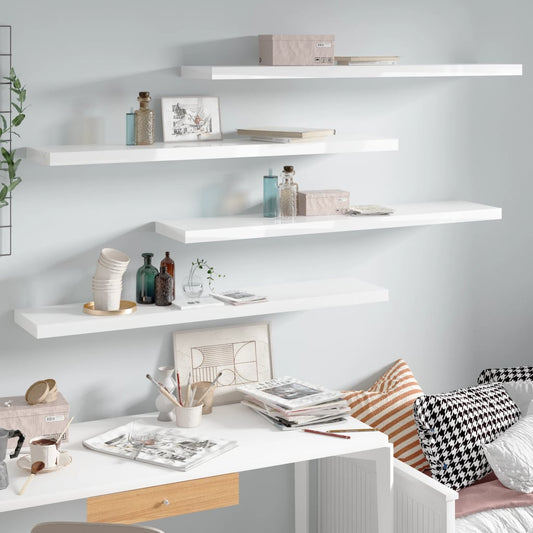 Floating Wall Shelves 4 pcs High Gloss White 47.2"x9.3"x1.5" MDF