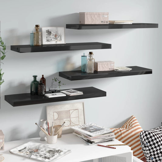 Floating Wall Shelves 4 pcs High Gloss Black 31.5"x9.3"x1.5" MDF