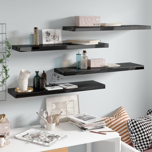 Floating Wall Shelves 4 pcs High Gloss Black 35.4"x9.3"x1.5" MDF