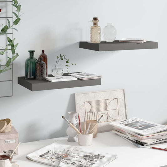 Floating Wall Shelves 2 pcs High Gloss Gray 15.7"x9.1"x1.5" MDF