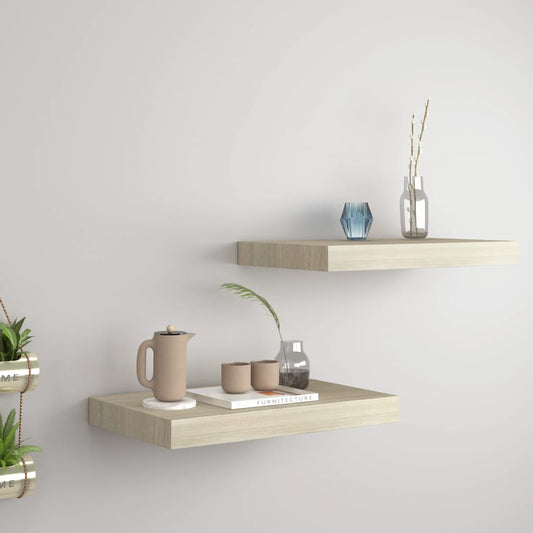 Floating Wall Shelves 2 pcs Oak 15.7"x9.1"x1.5" MDF