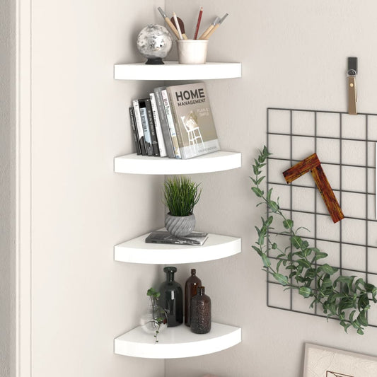 Floating Corner Shelves 4 pcs High Gloss White 9.8"x9.8"x1.5" MDF
