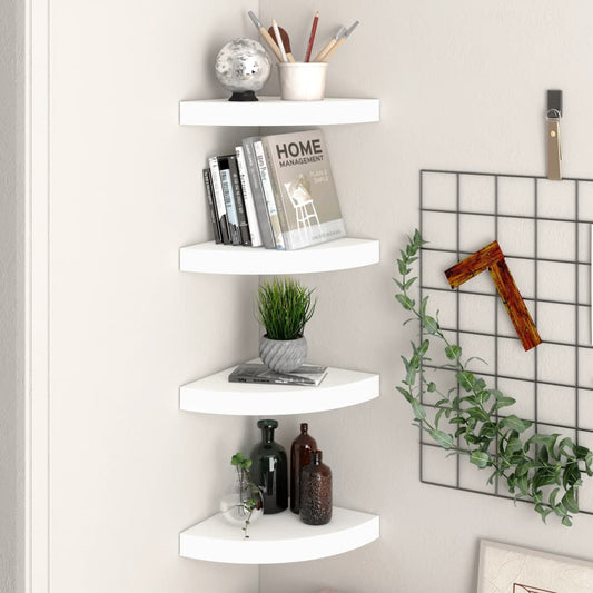Floating Corner Shelves 4 pcs White 9.8"x9.8"x1.5" MDF