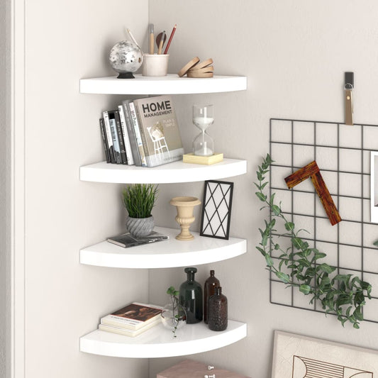 Floating Corner Shelves 4 pcs High Gloss White 13.8"x13.8"x1.5" MDF