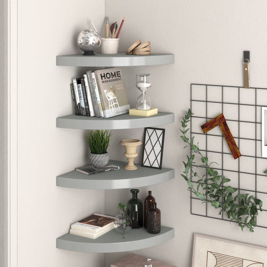 Floating Corner Shelves 4 pcs Gray 13.8"x13.8"x1.5" MDF