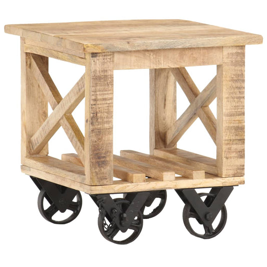 Side Table with Wheels 15.7"x15.7"x16.5" Rough Mango Wood