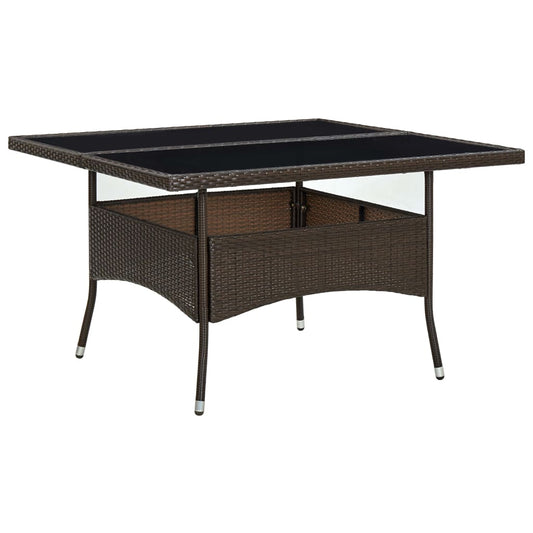 Patio Dining Table Brown Poly Rattan and Glass