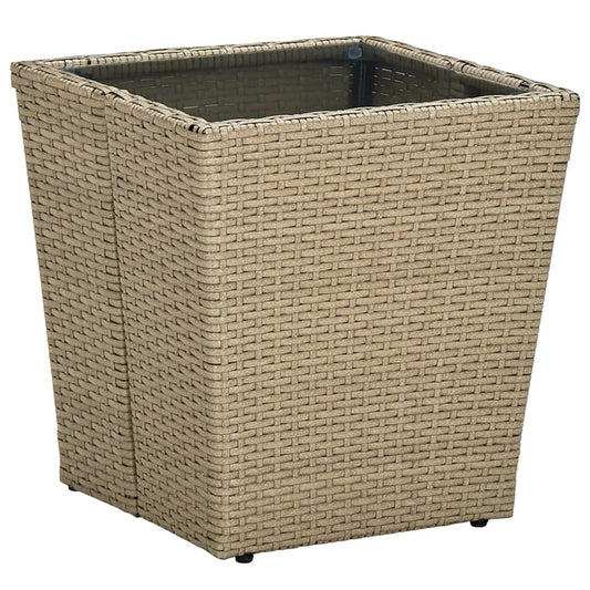 Tea Table Beige 16.3"x16.3"x17.3" Poly Rattan and Tempered Glass