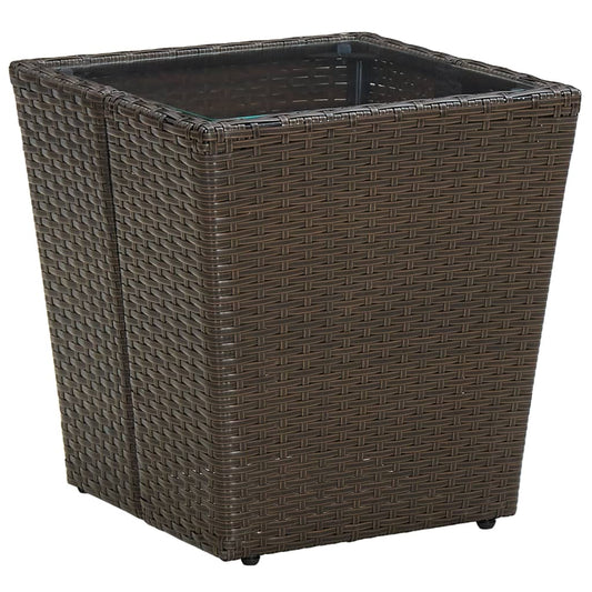 Tea Table Brown 16.3"x16.3"x17.3" Poly Rattan and Tempered Glass