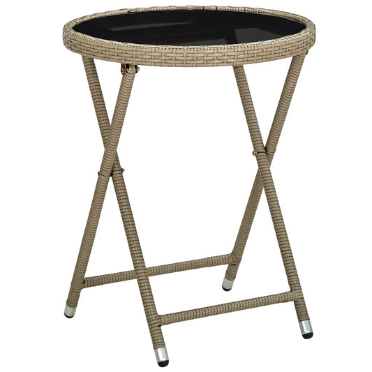 Tea Table Beige 23.6" Poly Rattan and Tempered Glass