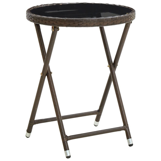 Tea Table Brown 23.6" Poly Rattan and Tempered Glass