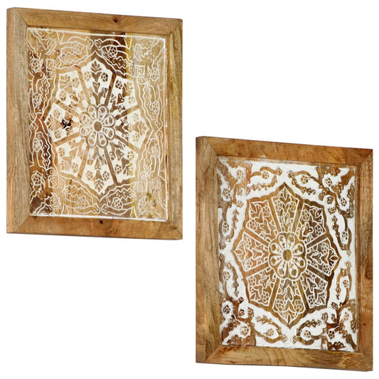 Hand-Carved Wall Panels 2 pcs Solid Mango Wood 15.7"x15.7"x0.6"
