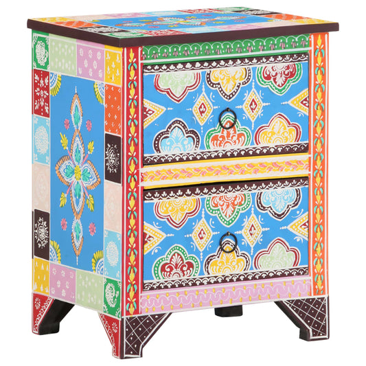 Hand Painted Bedside Cabinet 15.7"x11.8"x19.7" Solid Mango Wood
