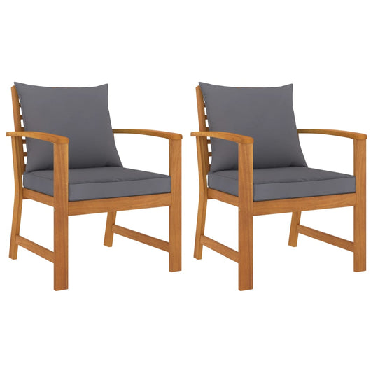 Patio Chairs 2 pcs with Dark Gray Cushion Solid Acacia Wood