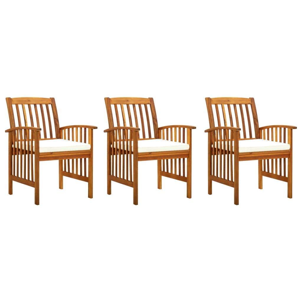 Patio Dining Chairs 3 pcs with Cushions Solid Acacia Wood