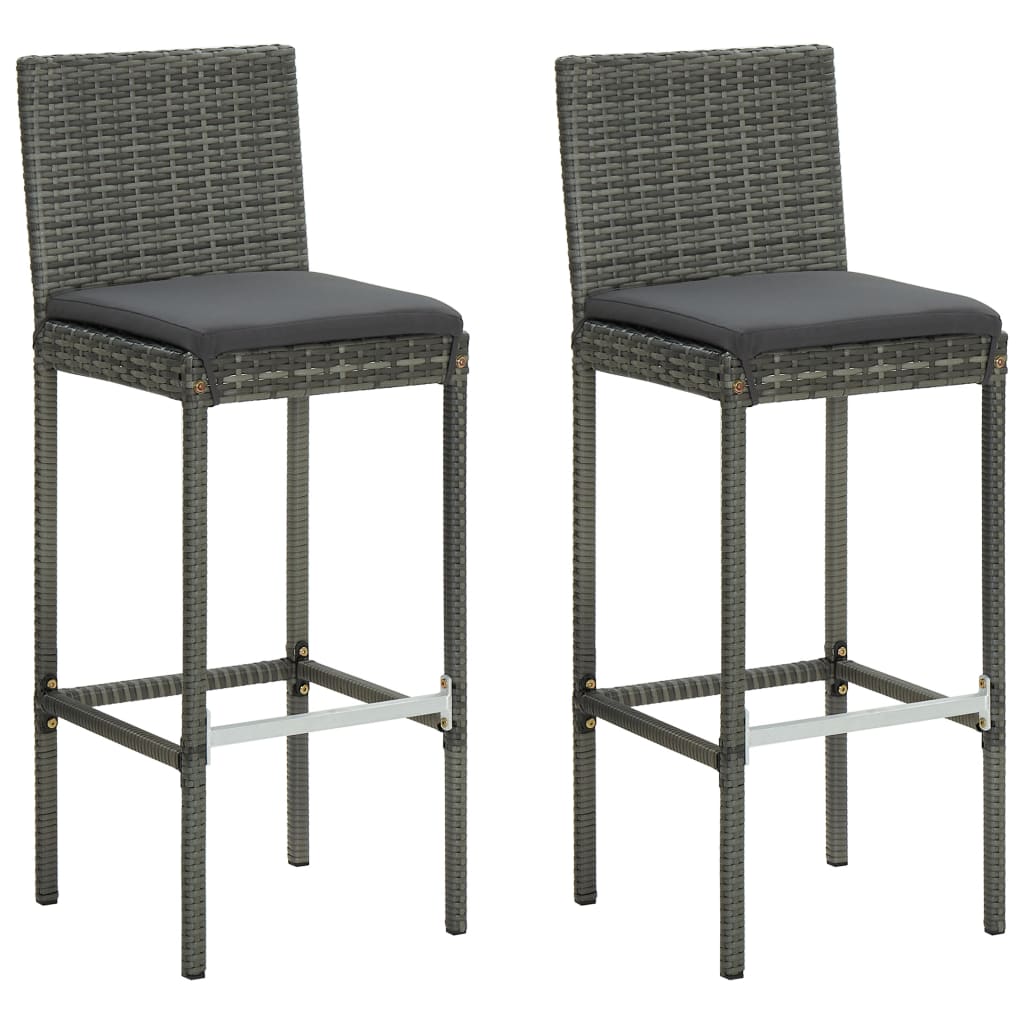 Garden Bar Stools with Cushions 2 pcs Gray Poly Rattan