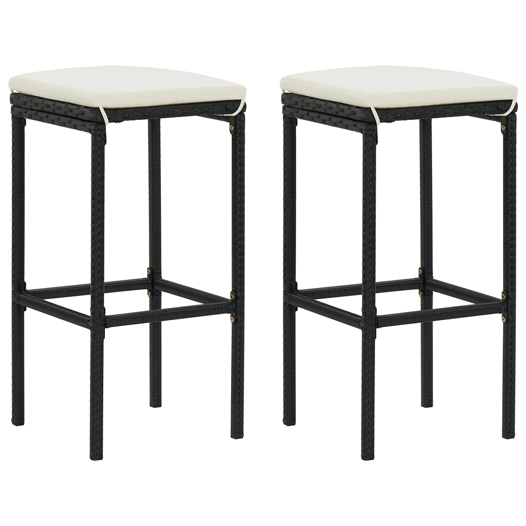 Bar Stools with Cushions 2 pcs Black Poly Rattan